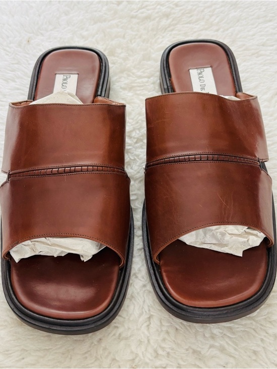 Paolo De Marco Handmade Brown Leather Slide Sandals size 14 M main image 6